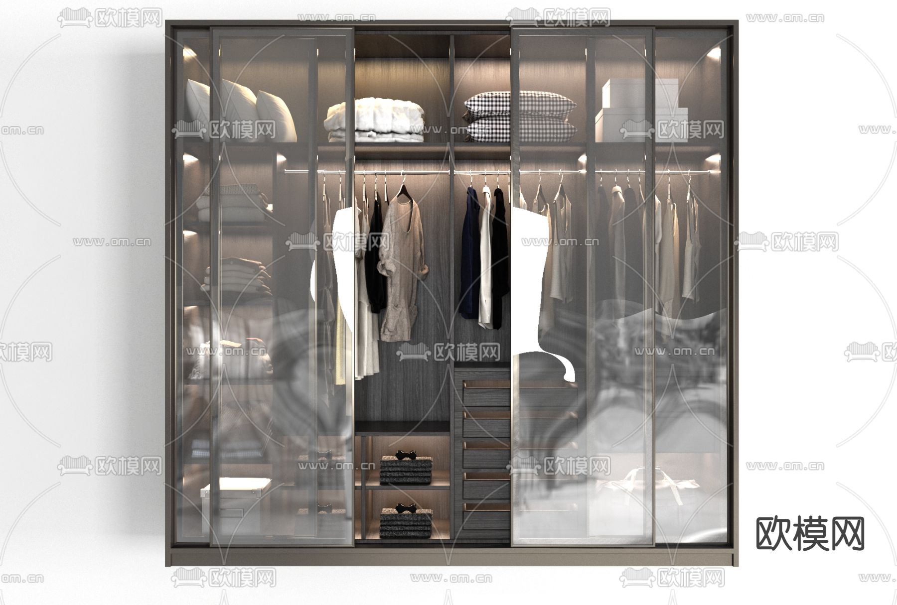 现代轻奢衣柜免费3d模型下载