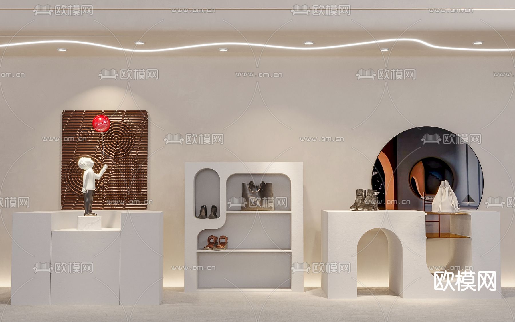 侘寂服装店展台货架3d模型下载（渲染图3）