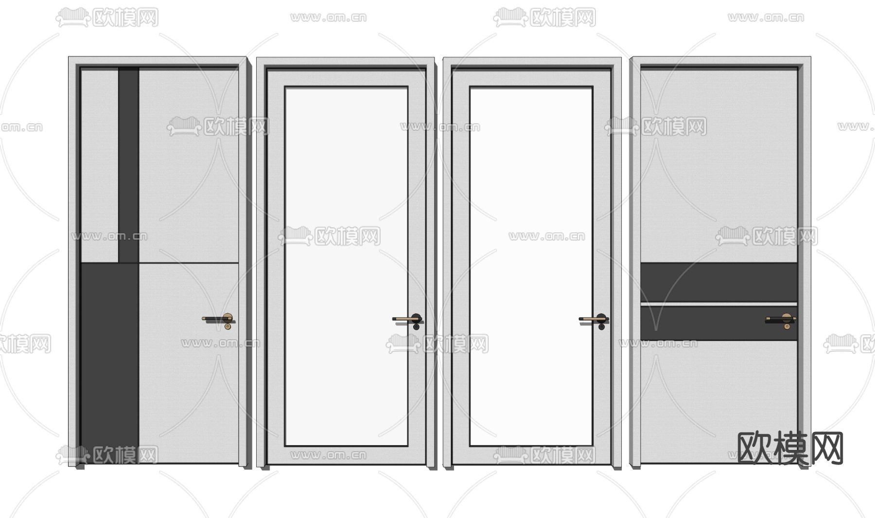 现代房门单开门厨卫门su模型下载（渲染图2）