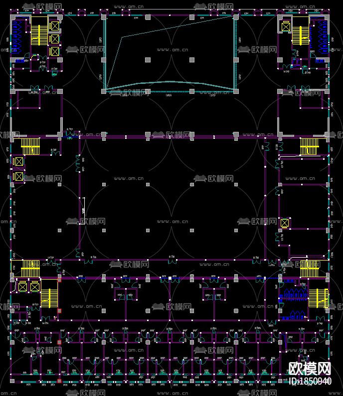 企业办公楼建筑cad平面图下载（渲染图1）