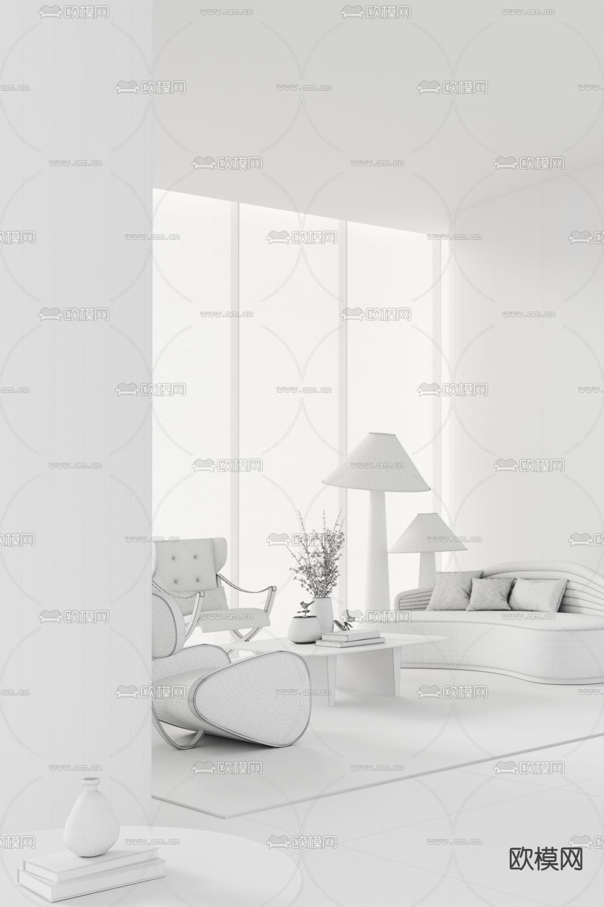 集艾设计 现代售楼处洽谈区3d模型下载（渲染图2）