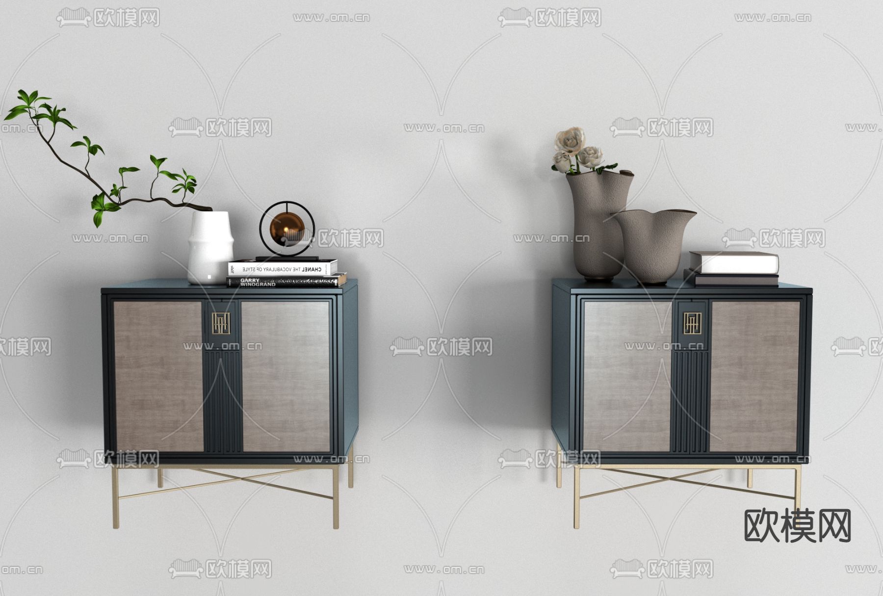 新中式床头柜免费3d模型下载