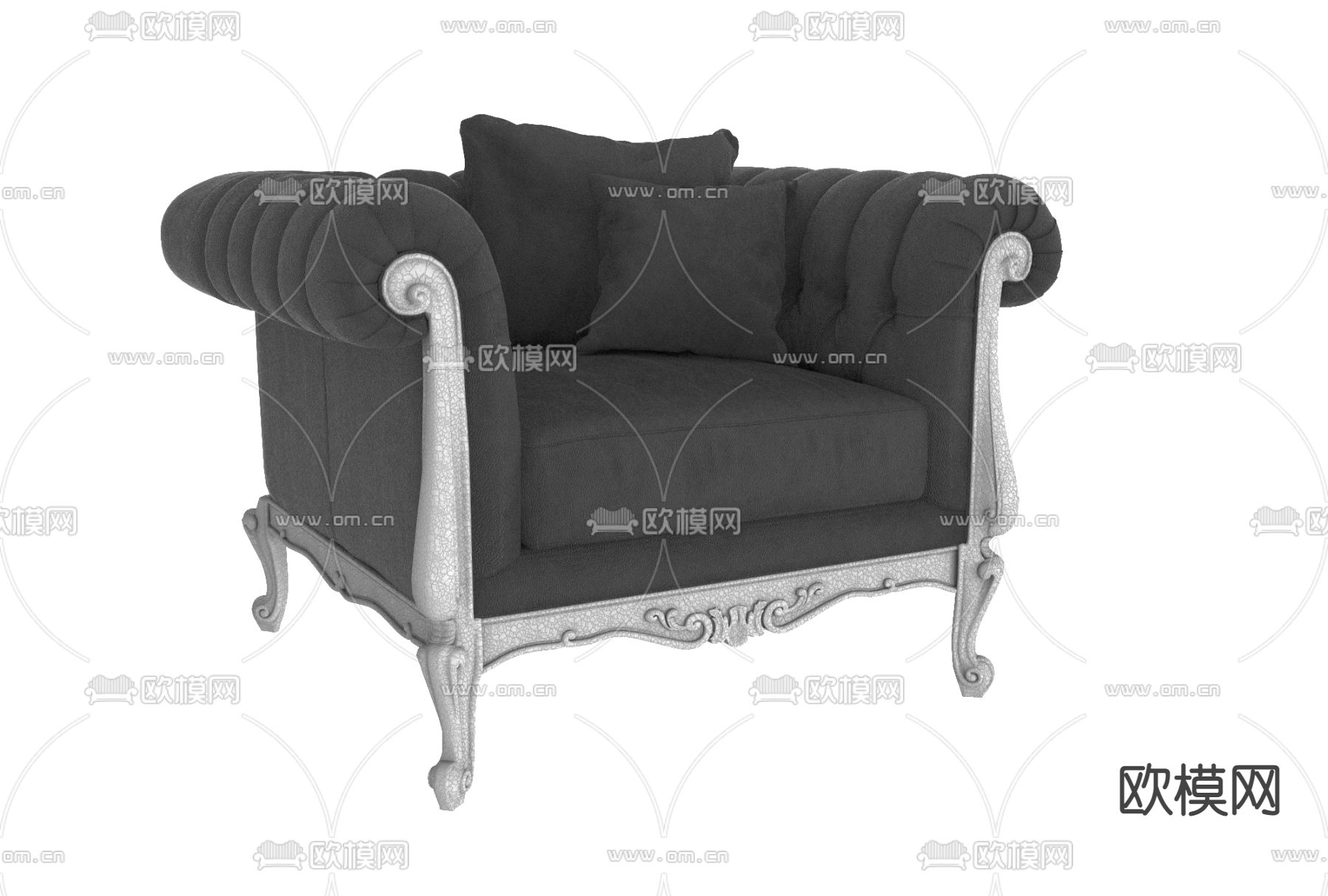 简欧布艺休闲沙发免费3d模型下载