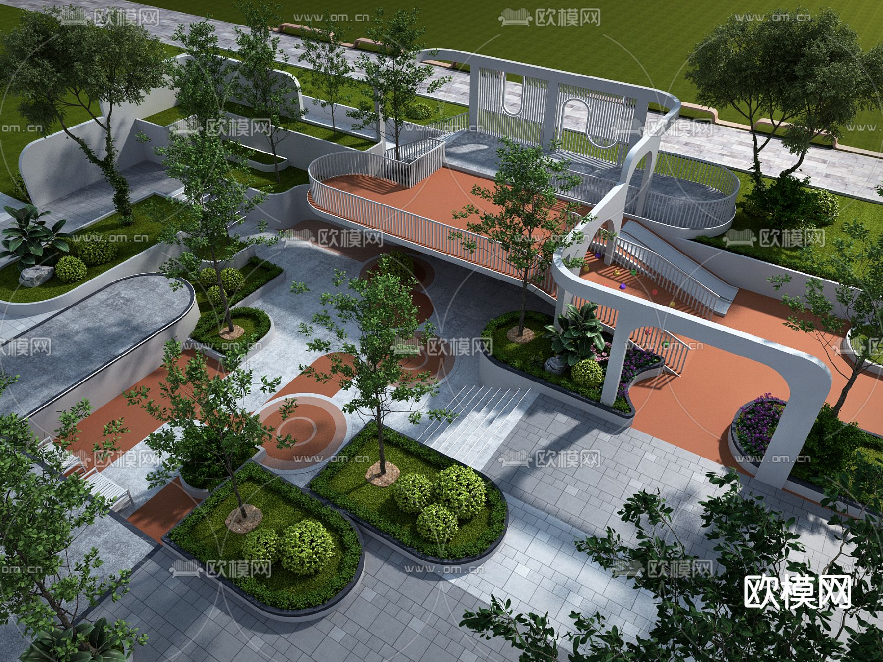 现代城市广场鸟瞰3d模型下载