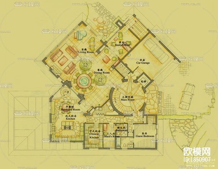 北京某經(jīng)典別墅全套CAD施工圖下載(渲染圖5)
