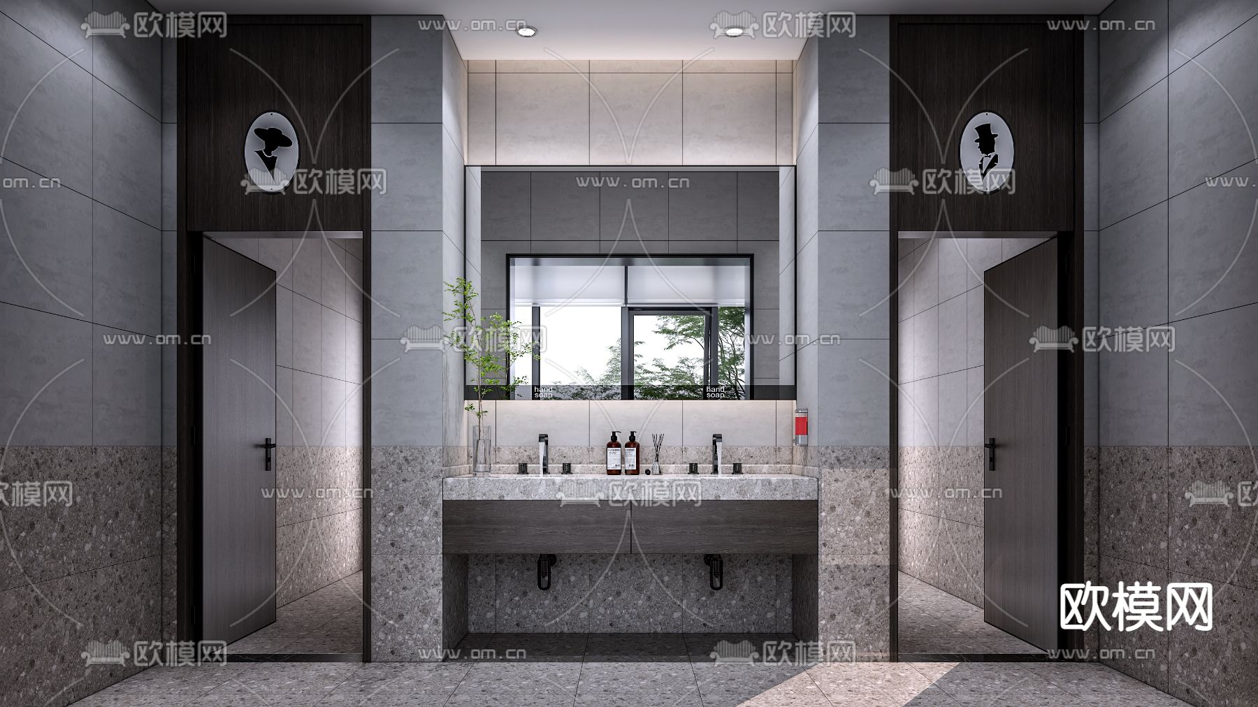 现代公共卫生间3d模型下载（渲染图1）