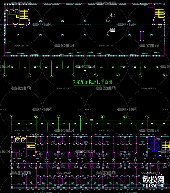 企业办公楼建筑cad平面图下载（渲染图3）