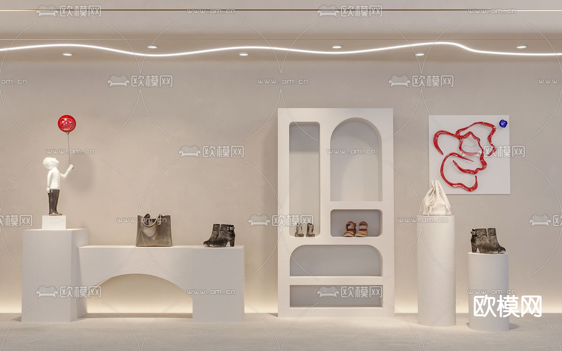 侘寂服装店展台货架3d模型下载（渲染图1）