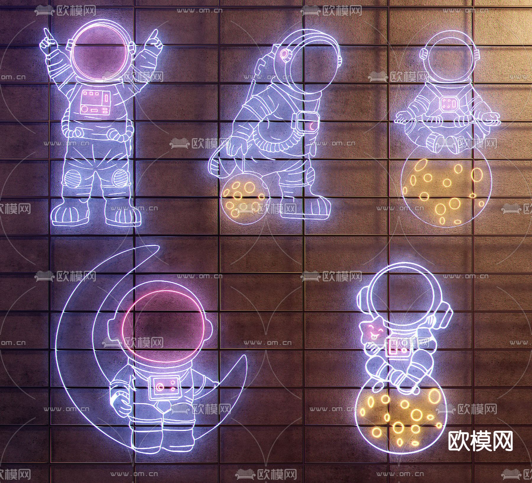 现代宇航员霓虹灯3d模型下载