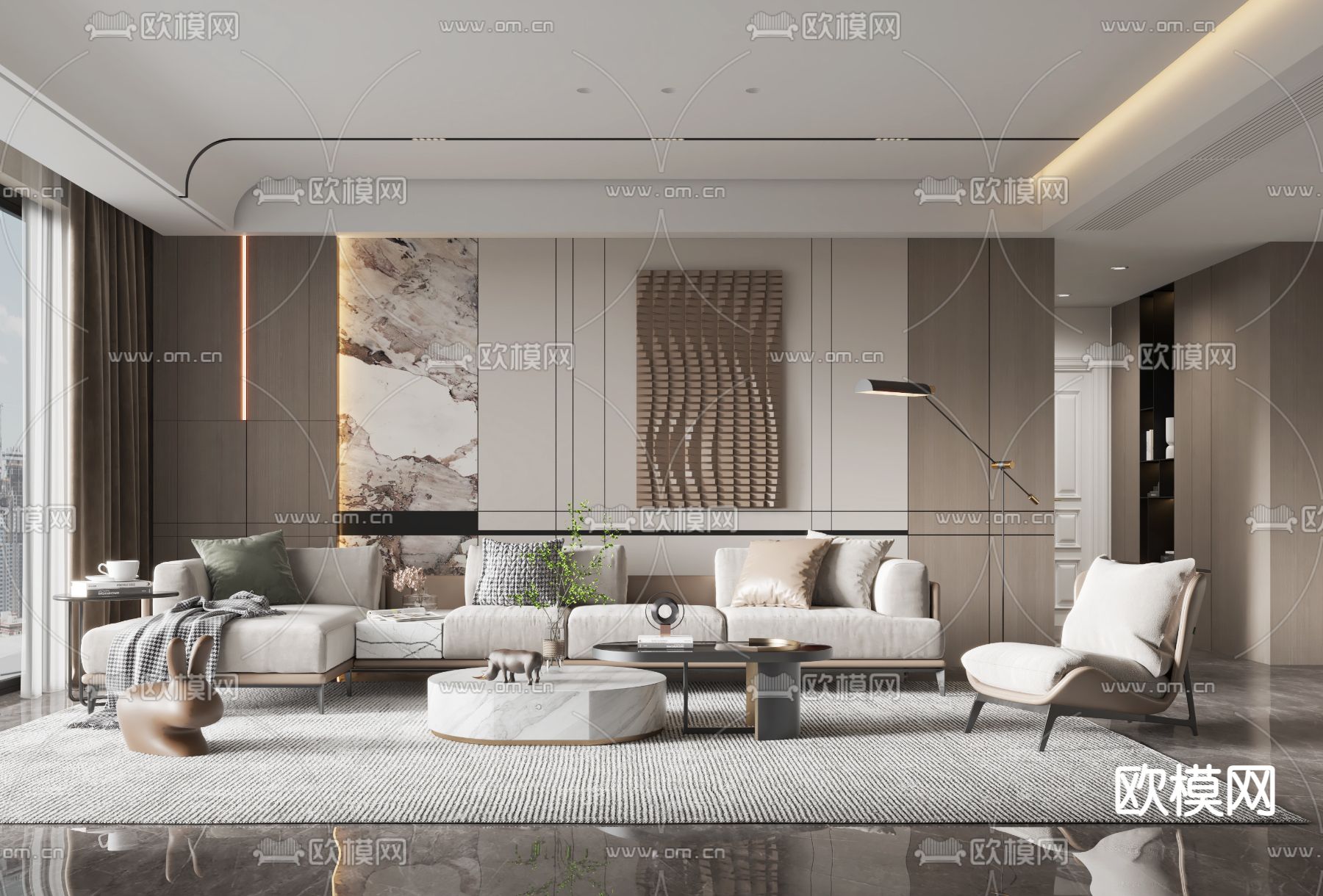 现代客厅su模型下载（渲染图1）