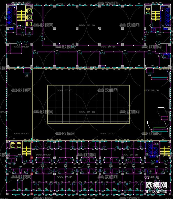 企业办公楼建筑cad平面图下载（渲染图2）