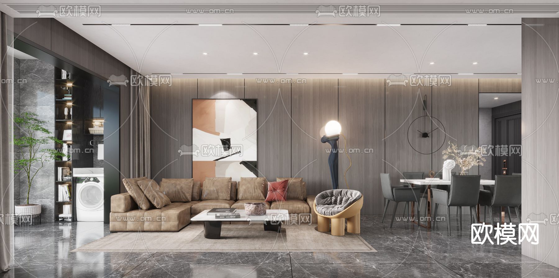 现代轻奢客餐厅3d模型下载（渲染图1）