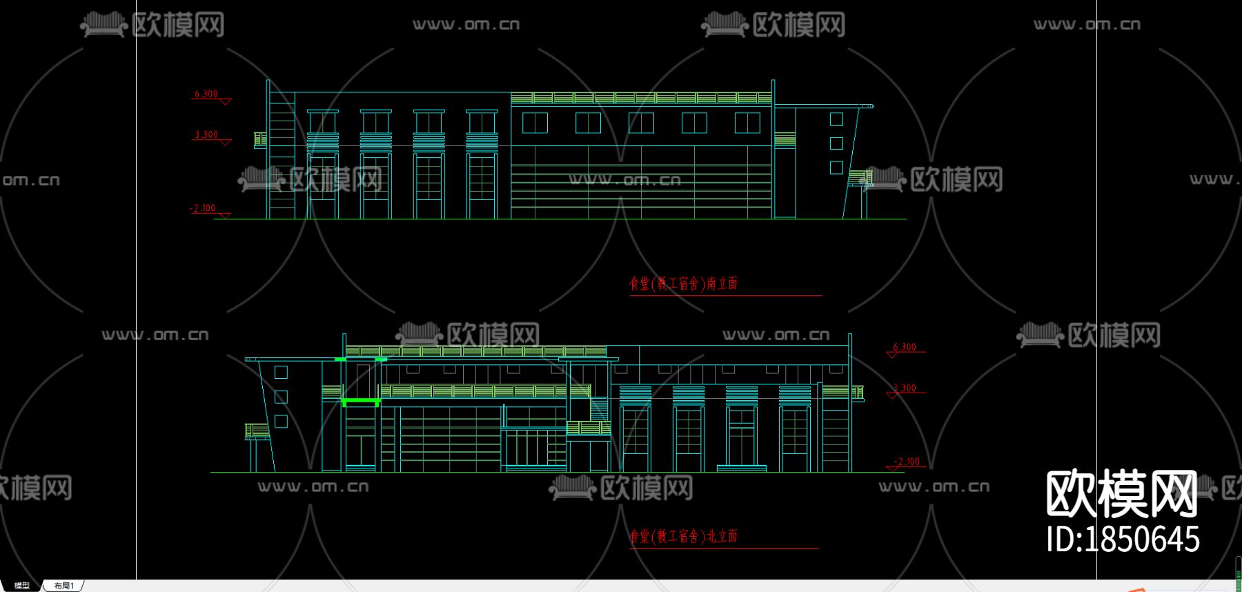 生活服务建筑CAD施工图下载（渲染图2）
