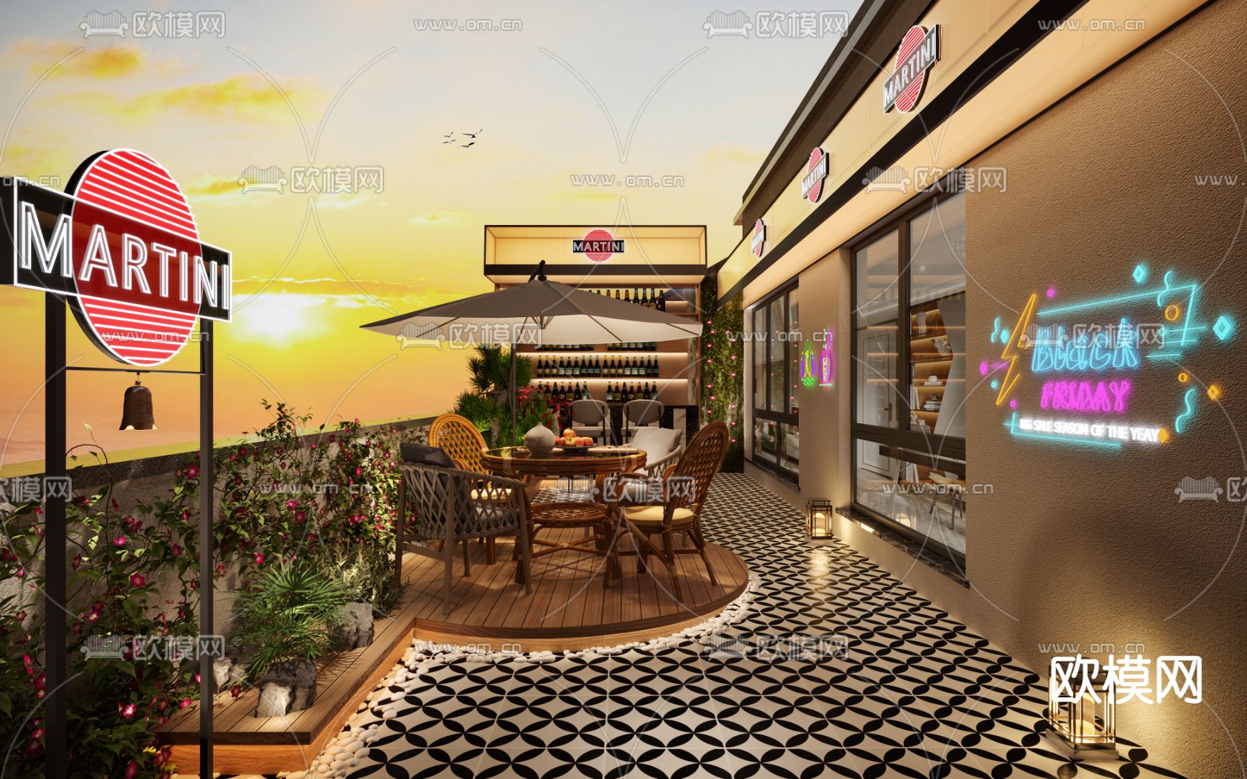 现代屋顶休闲花园3d模型下载