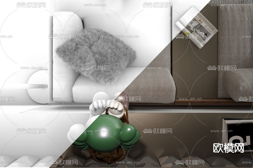 现代布艺转角沙发组合3d模型下载(渲染图4)