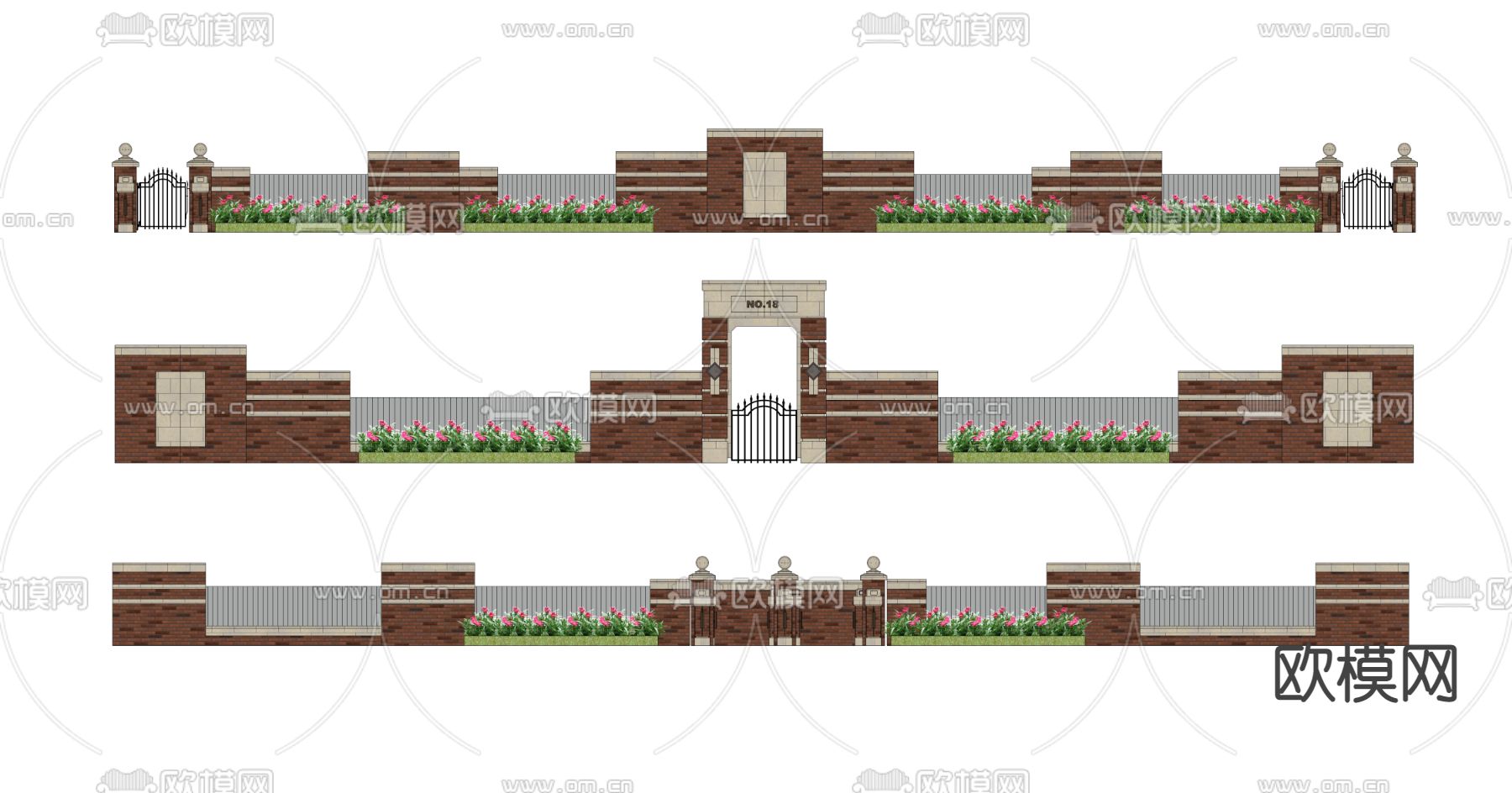 欧式围墙别墅入口大门su模型下载