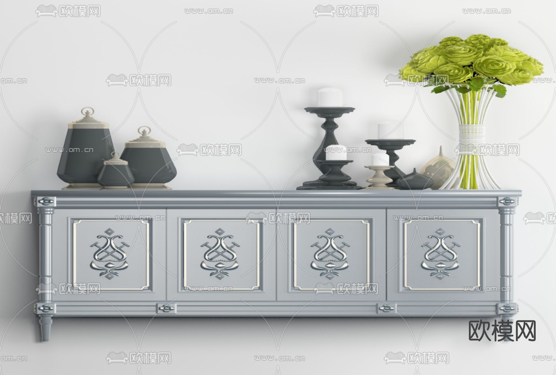 美式轻奢电视柜免费3d模型下载