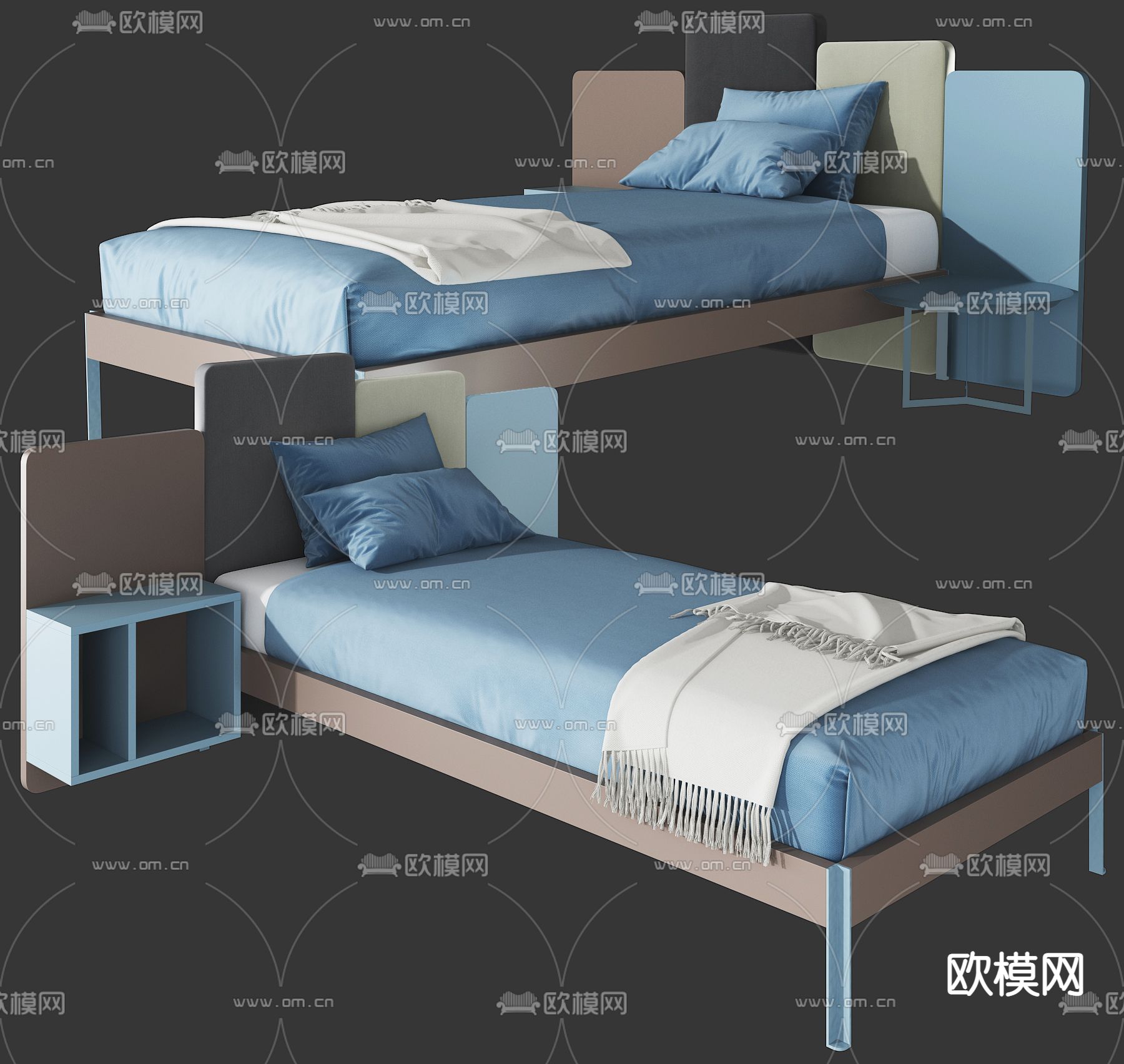 现代漆烤单人床3d模型
