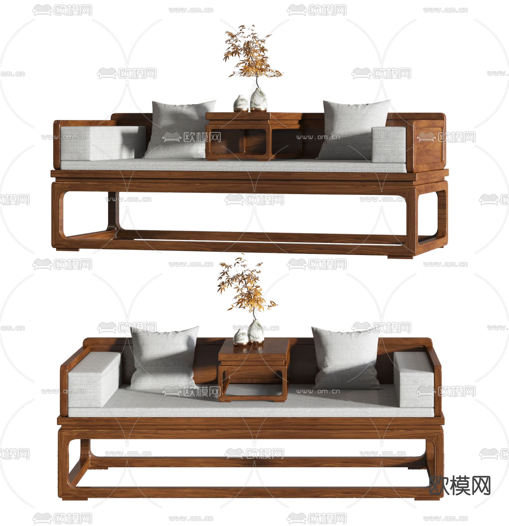 新中式实木罗汉床3d模型下载