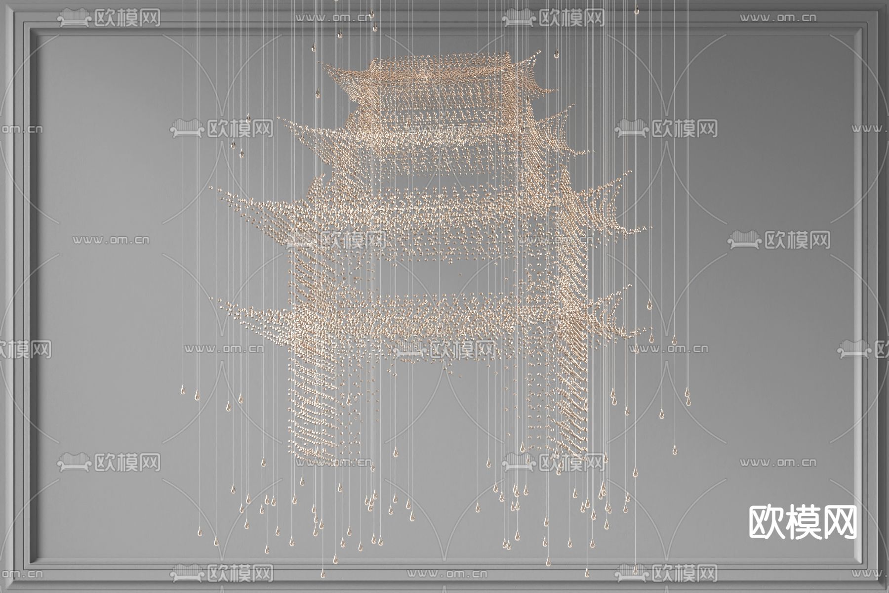 新中式水晶古建装饰吊灯3d模型