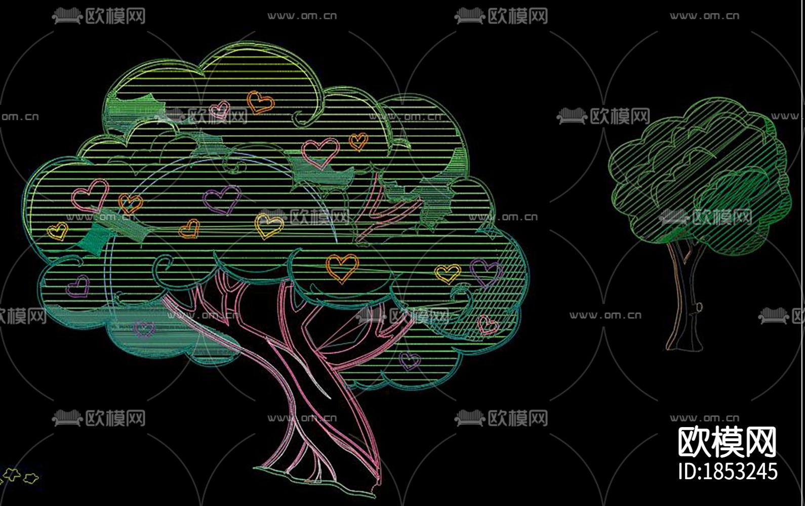 卡通花草树木cad图库下载（渲染图1）