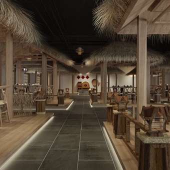 新中式农家乐主题餐厅3d模型