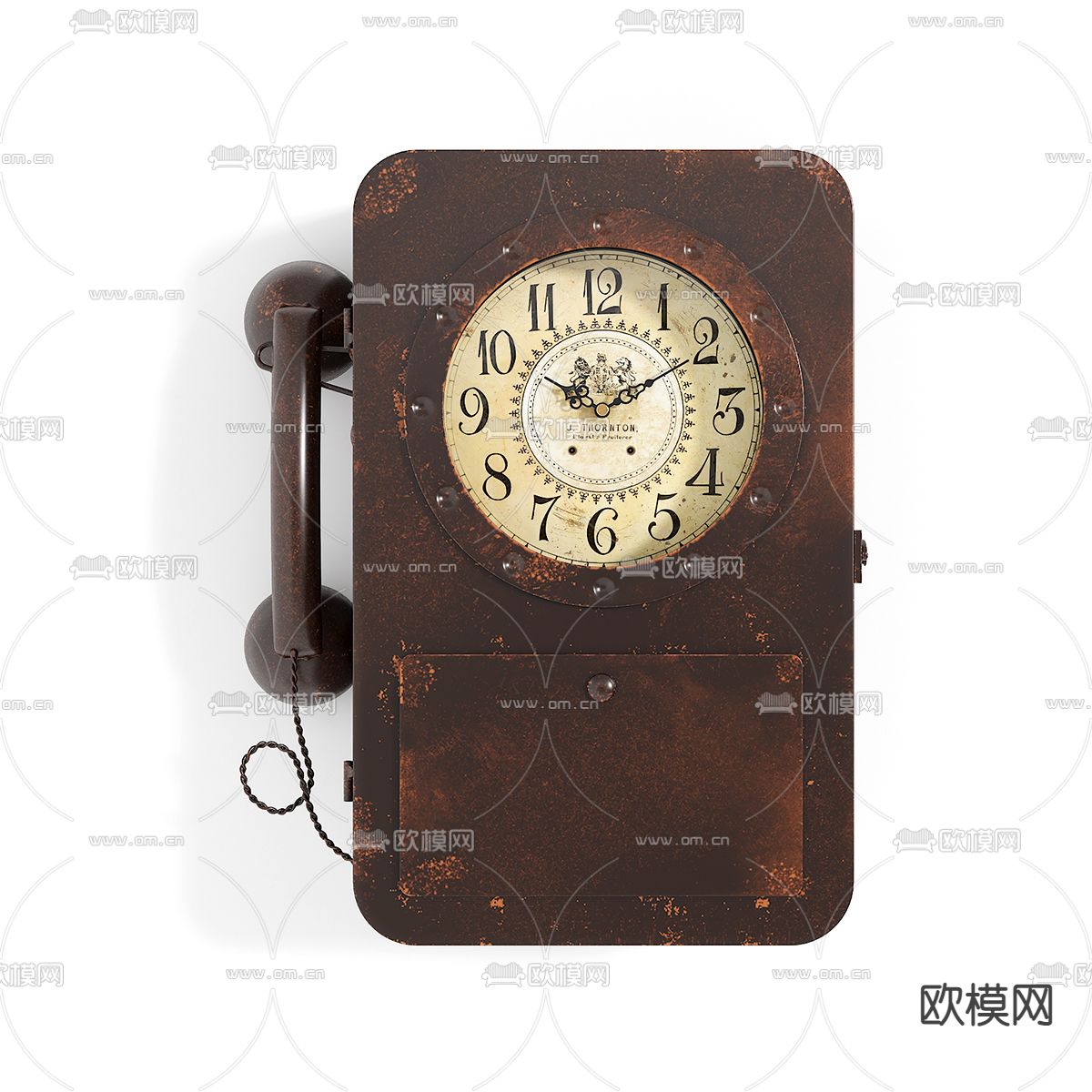 美式复古电话装饰挂钟3d模型下载（渲染图3）