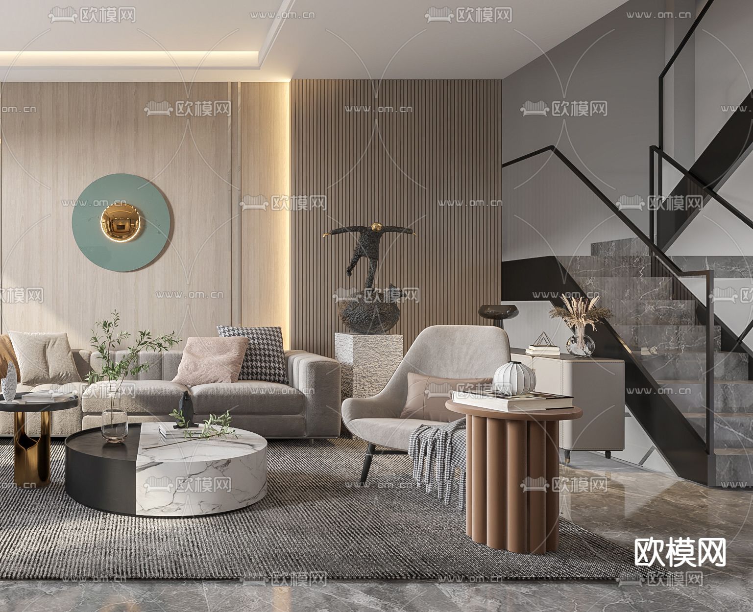 现代客餐厅3d模型下载（渲染图3）