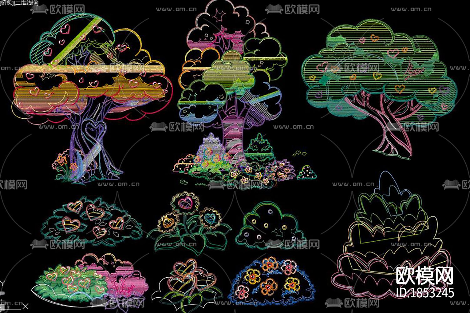 卡通花草树木cad图库下载（渲染图2）