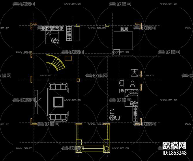 欧式别墅cad平面图下载（渲染图1）