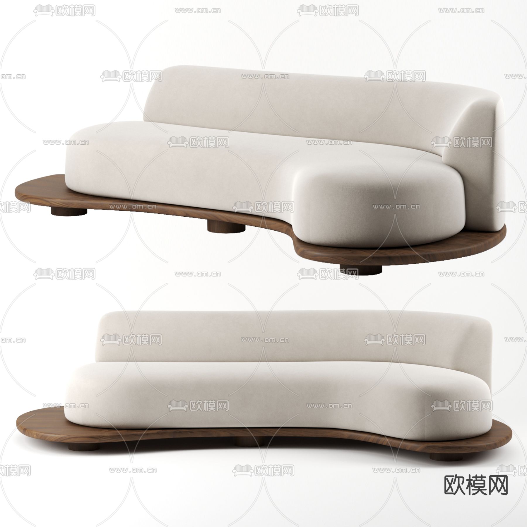 现代绒布弧形沙发3d模型下载