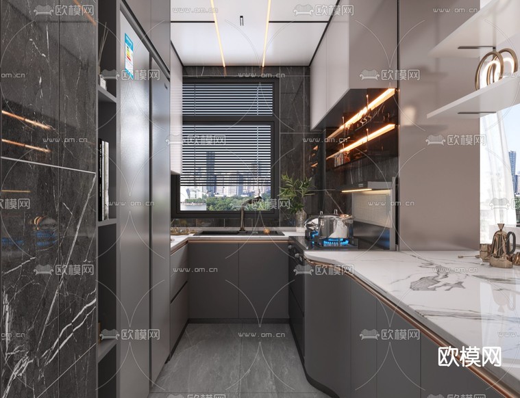 现代轻奢复式客餐厅3d模型下载(渲染图6)