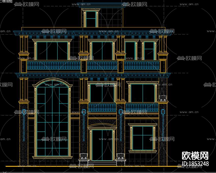 欧式别墅cad平面图下载（渲染图2）