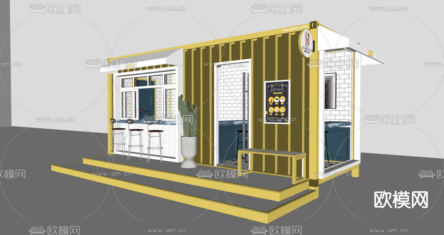 现代集装箱咖啡厅su模型下载（渲染图4）