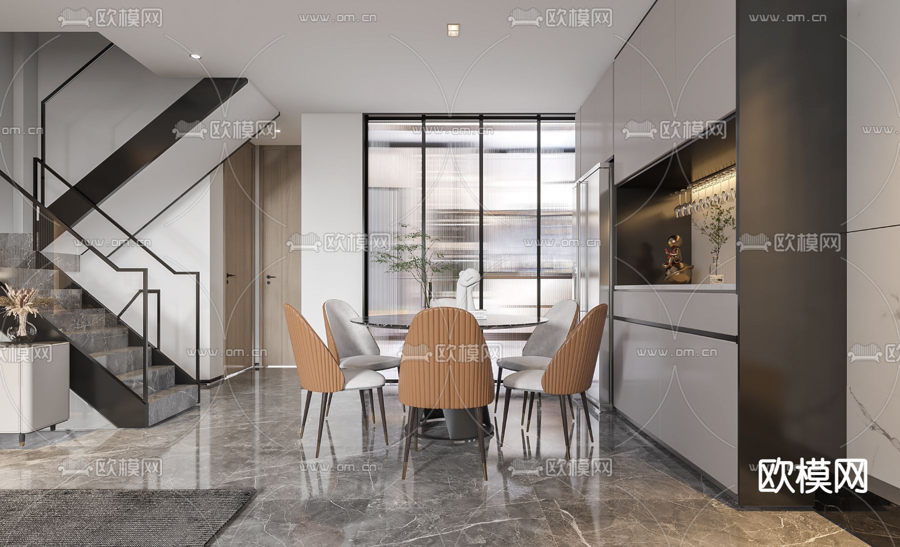 现代客餐厅3d模型下载（渲染图2）