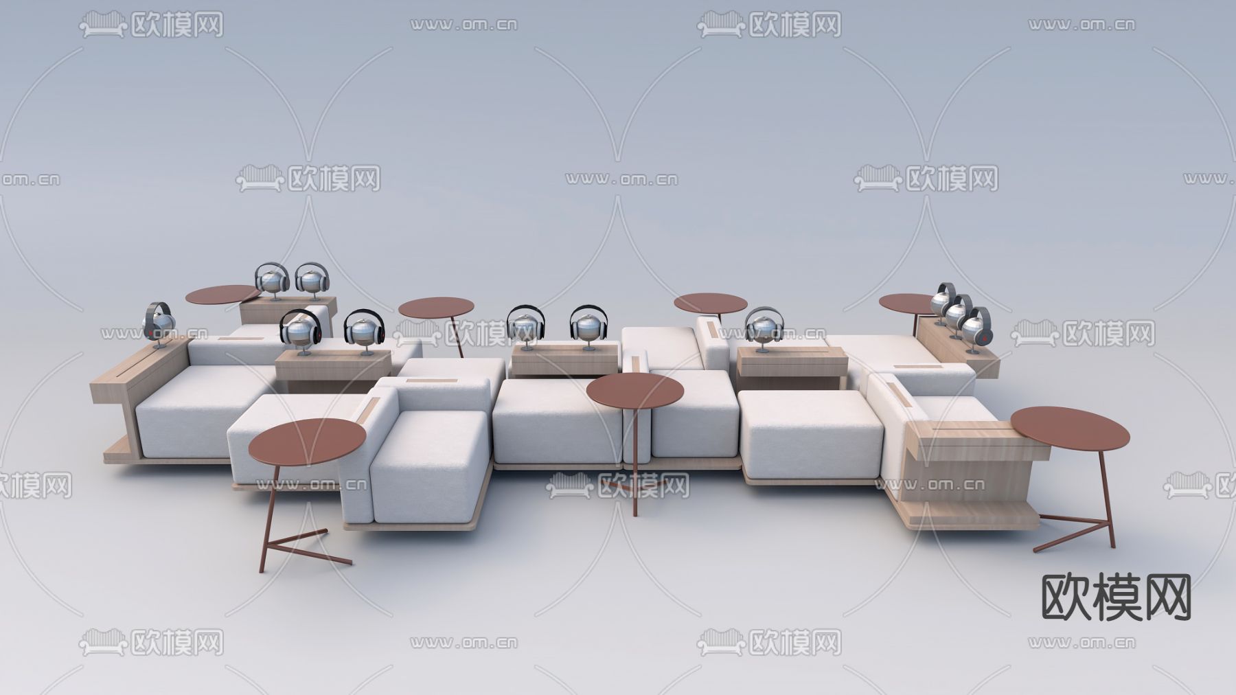 现代布艺组合沙发su模型下载（渲染图1）