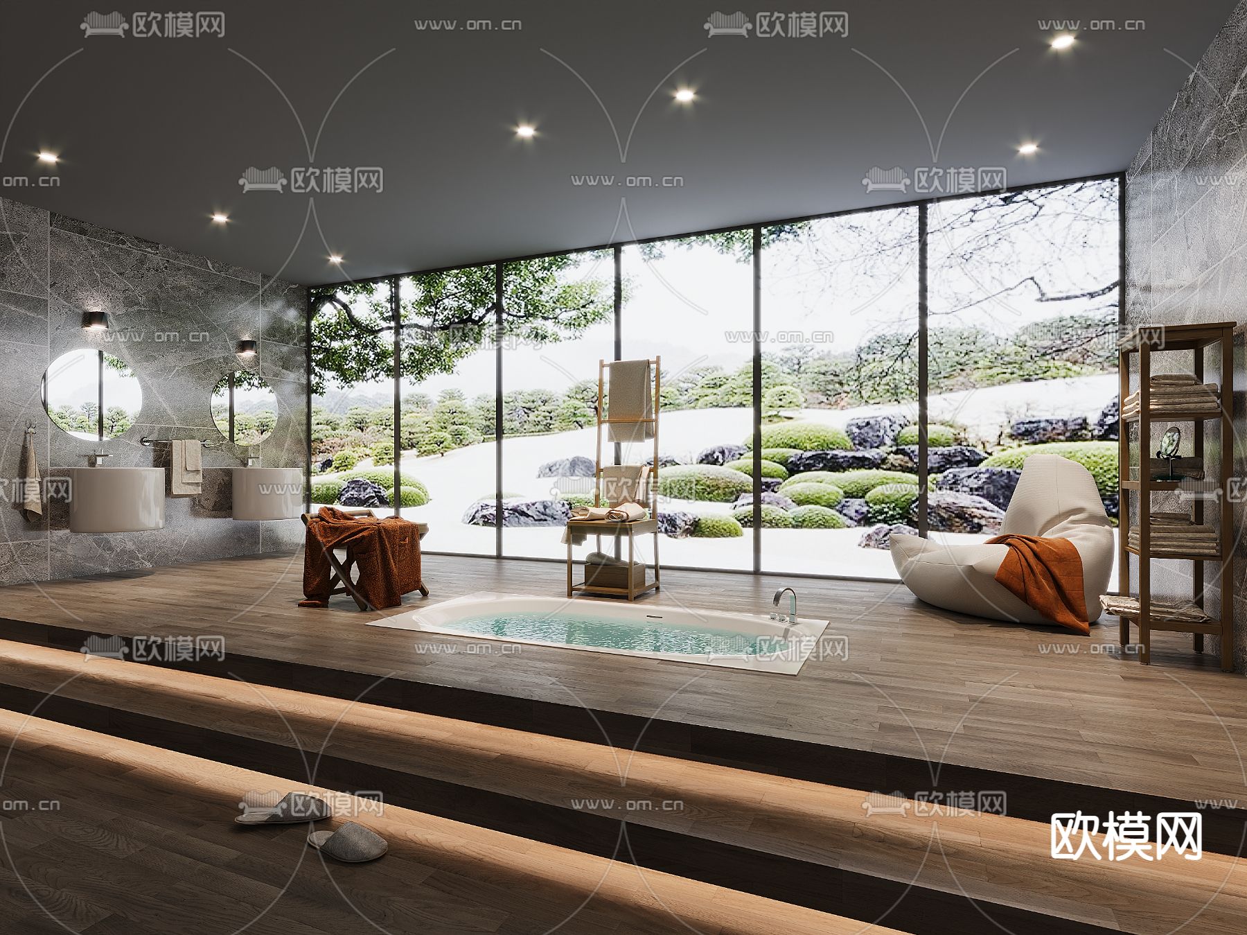 现代SPA养生会所浴室3d模型下载（渲染图1）