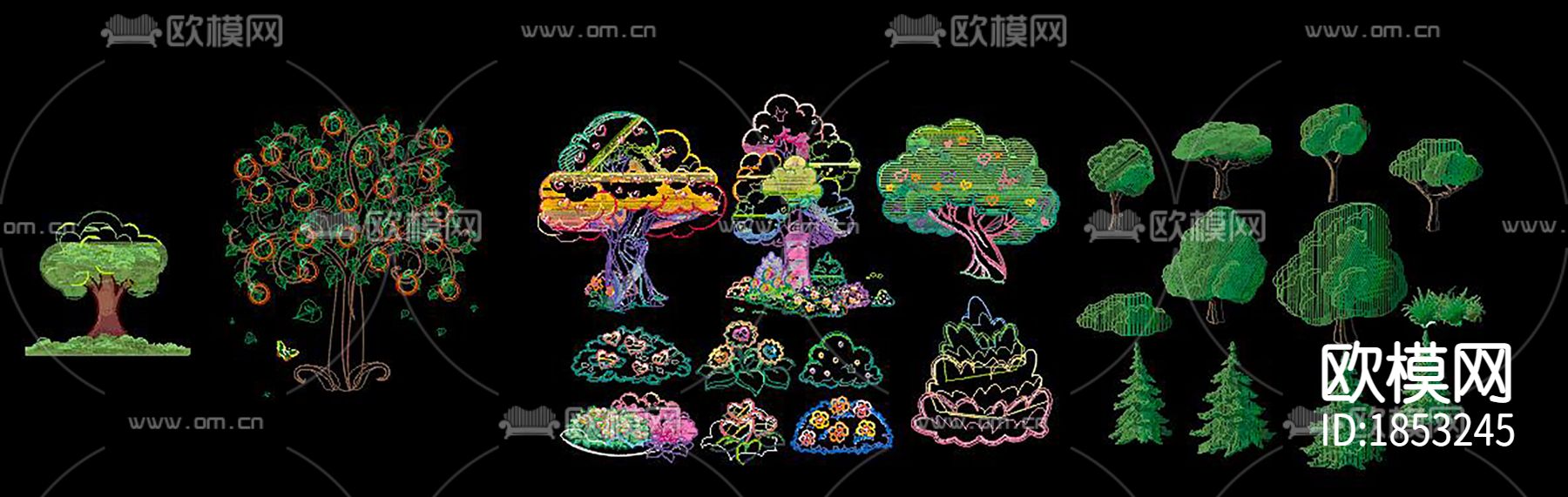 卡通花草树木cad图库下载（渲染图9）