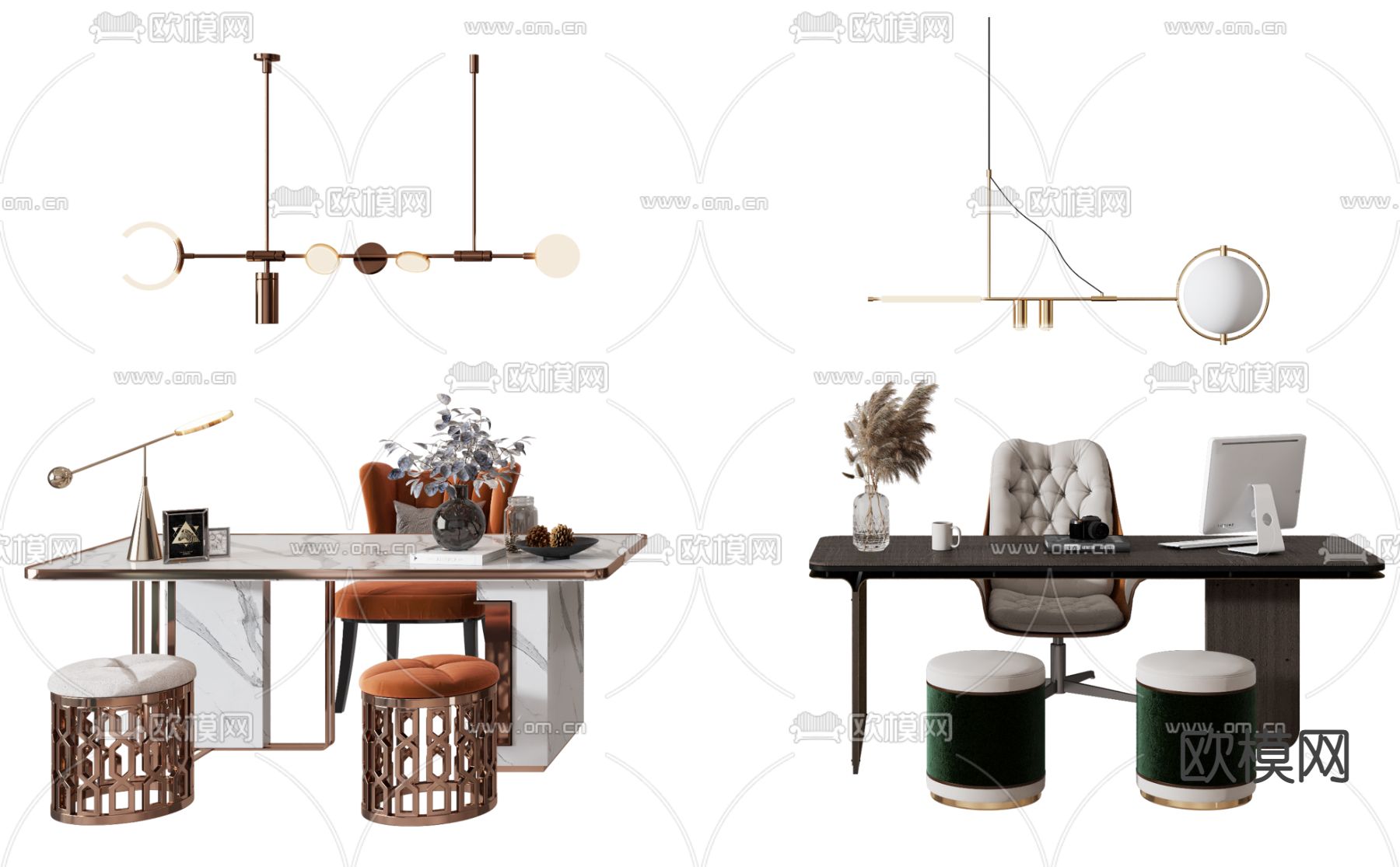 现代大理石书桌椅3d模型下载