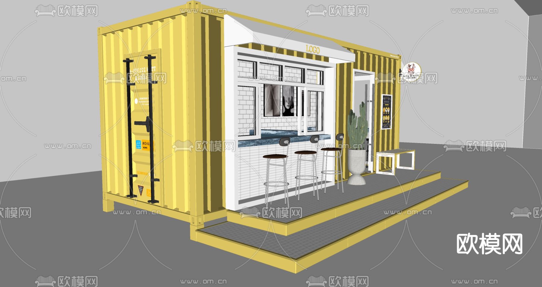 现代集装箱咖啡厅su模型下载（渲染图3）