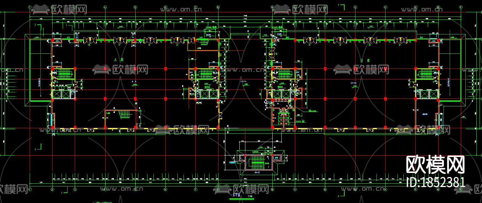 写字楼建筑cad施工图下载（渲染图3）