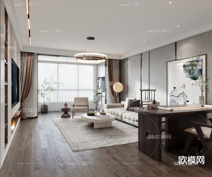 现代客厅3d模型下载(渲染图3)