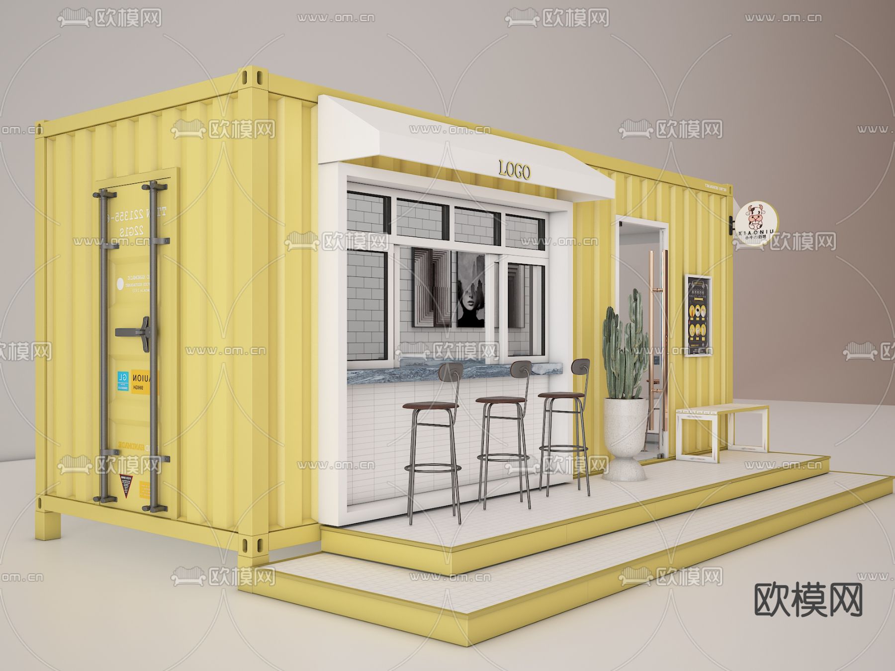 现代集装箱咖啡厅su模型下载（渲染图2）