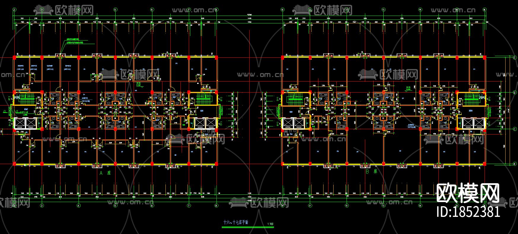 写字楼建筑cad施工图下载（渲染图1）