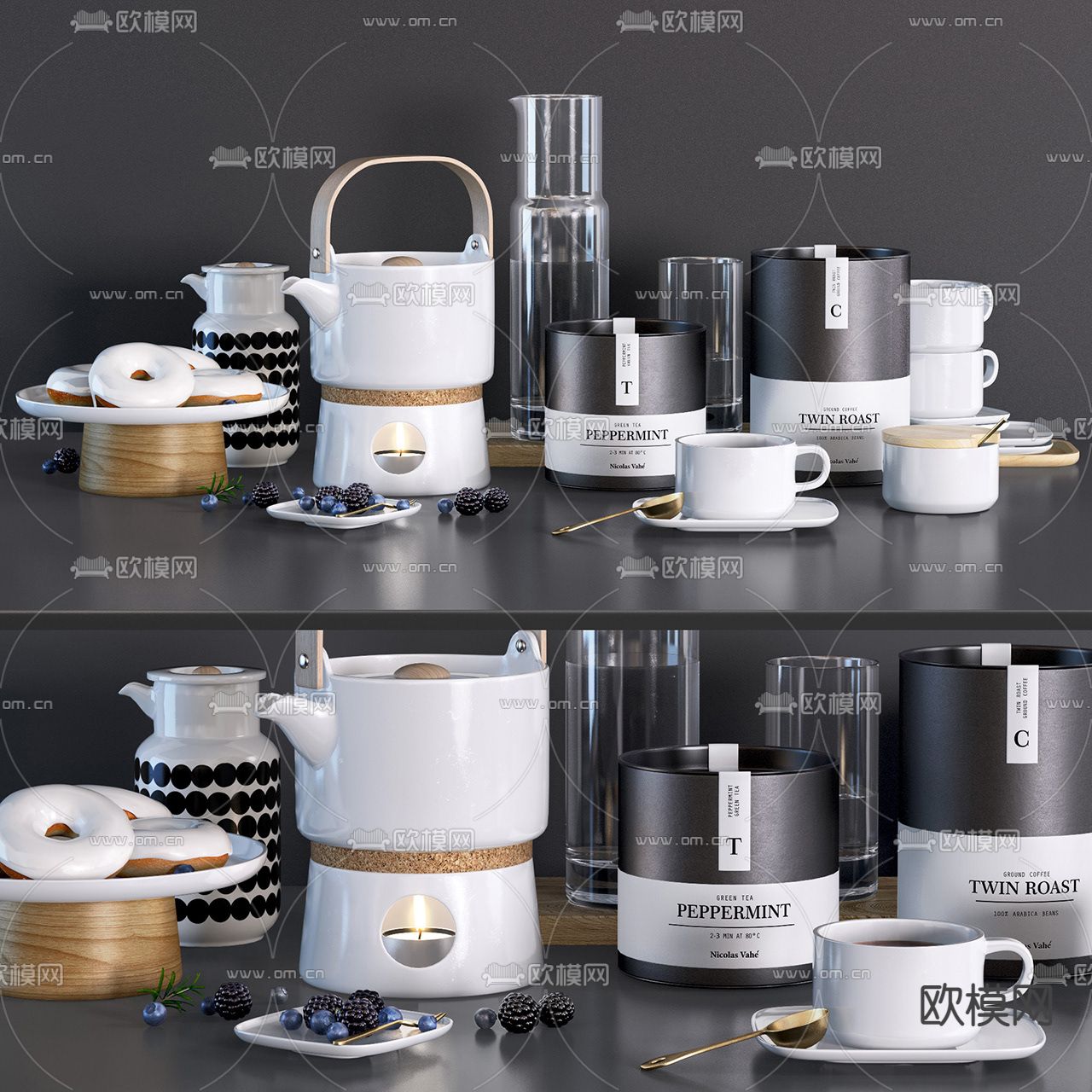 现代烛台茶具茶壶茶叶罐3d模型