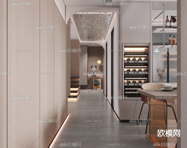 现代轻奢复式客餐厅3d模型下载(渲染图4)
