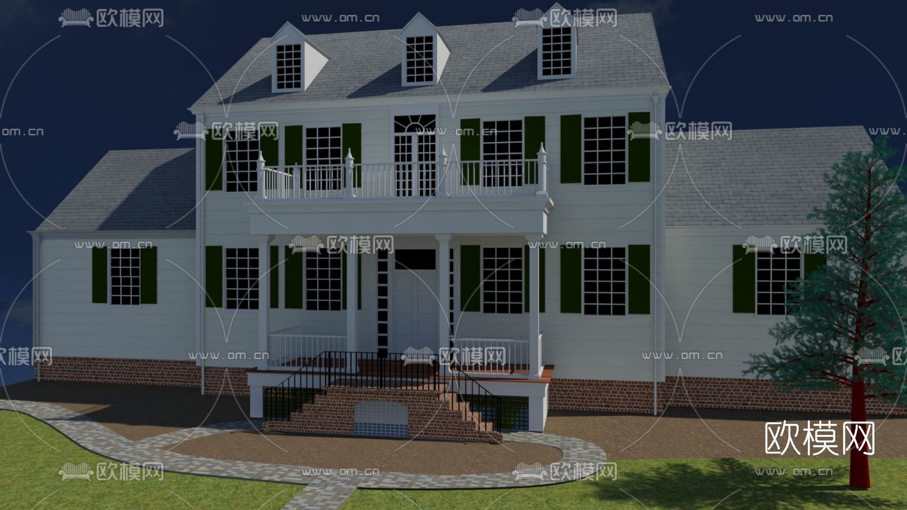 简欧独栋别墅外观免费3d模型下载