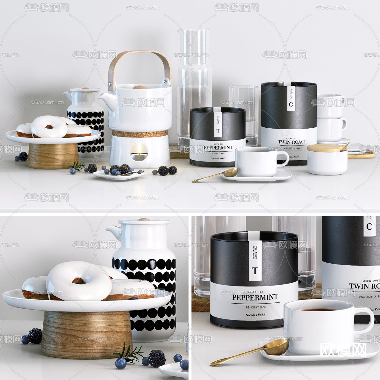 现代烛台茶具茶壶茶叶罐3d模型