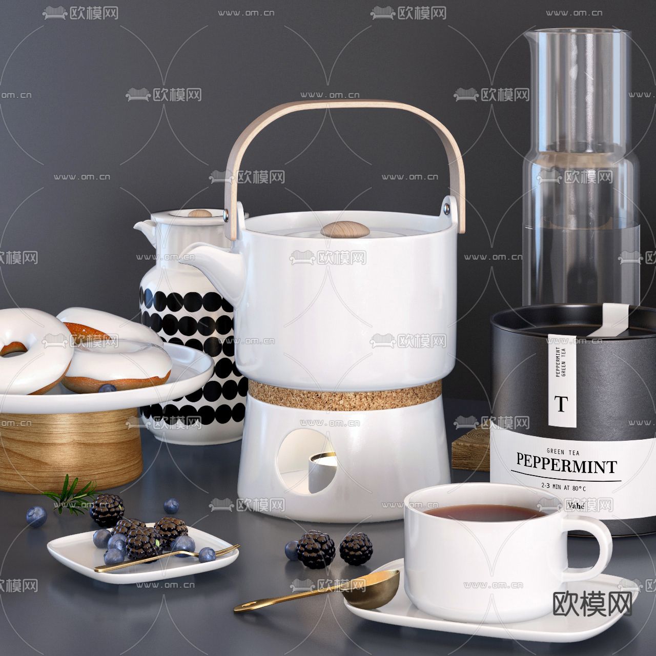 现代烛台茶具茶壶茶叶罐3d模型