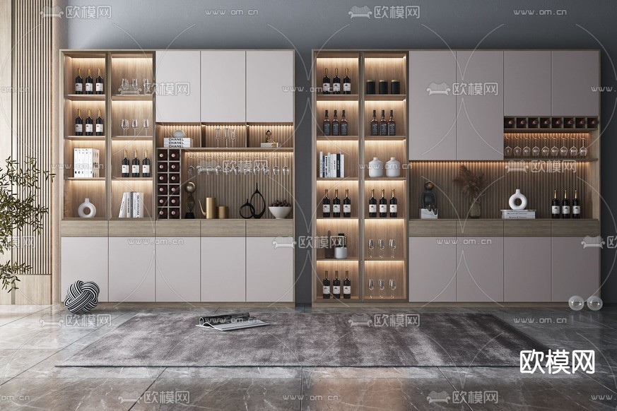 现代多功能酒柜3d模型下载